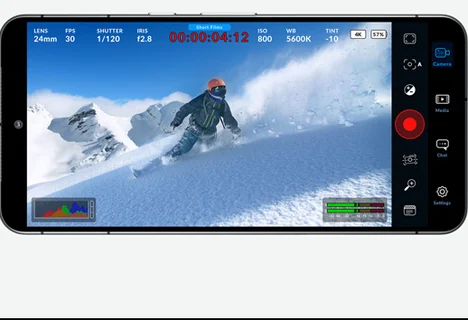 Blackmagic Camera HUD 细节:镜头、帧率、快门、光圈与时间码读数